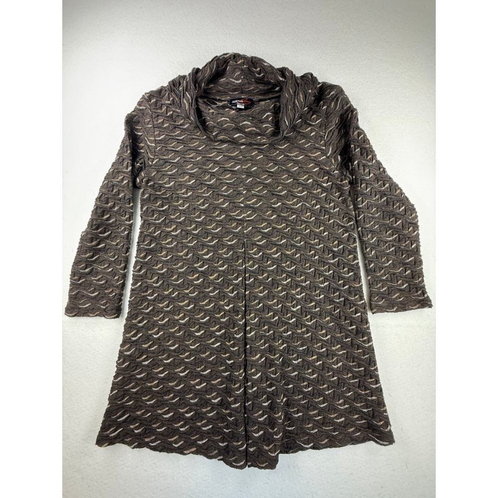 Women’s Andria Lieu Textured Knit Cowl Neck Tunic Top Brown XS